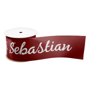 Customize Holiday and Name Red Ribbon Satin Ribbon