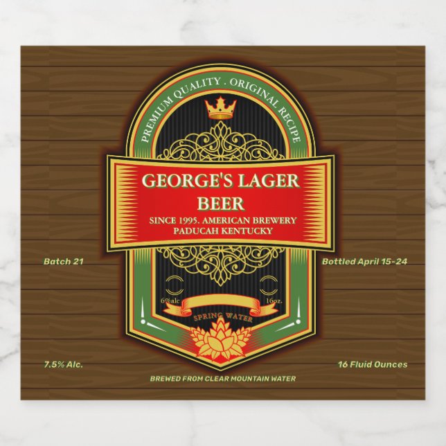 Customize Home Brewed Detailed  Beer Bottle Label (Single Label)