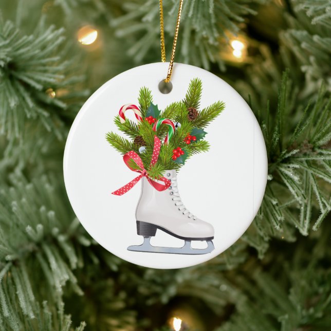 Customize Ice Skate For Christmas Ceramic Ornament (Tree)