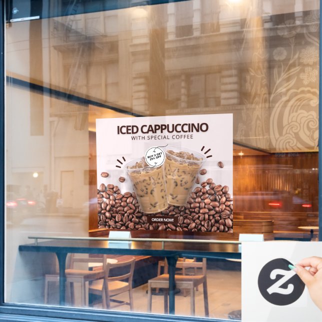 Customize Iced Cappuccino Doughnut Coffee Shop Pro Window Cling (Cafe Window)