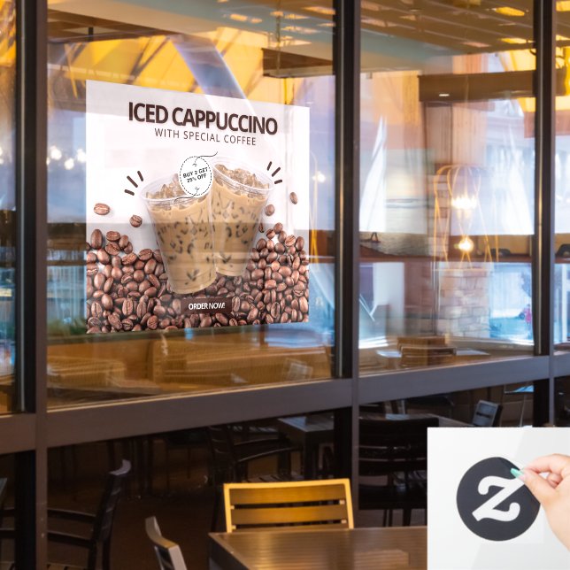 Customize Iced Cappuccino Doughnut Coffee Shop Pro Window Cling (Restaurant Window)