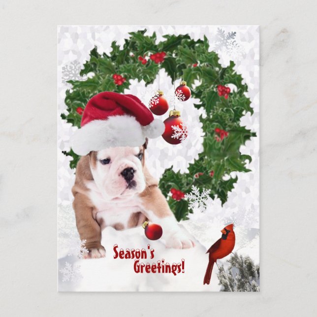 Customize It! - Bulldog Puppy Christmas Version 2 Holiday Postcard (Front)