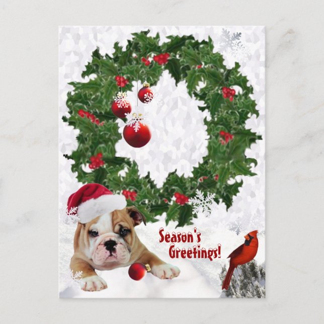 Customize It New Bulldog Puppy Christmas Version 2 Holiday Postcard (Front)