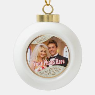 Customize it! Our 1st Christmas as Mr. and Mrs. #3 Ceramic Ball Christmas Ornament