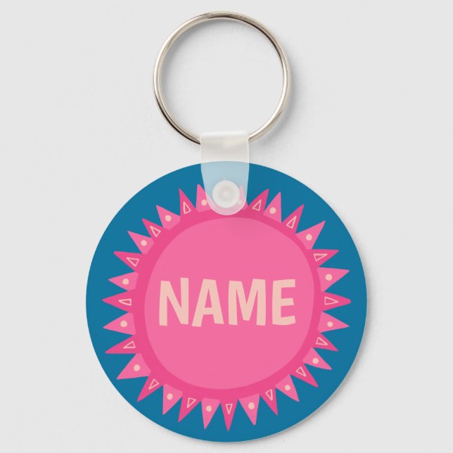 CUSTOMIZE IT Pink Blue Sunshine Name Tag  Keychain (Front)