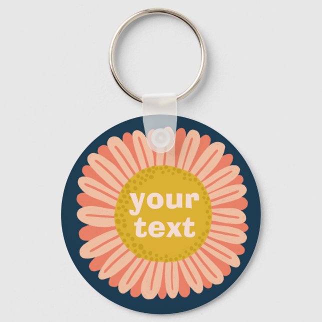 CUSTOMIZE IT Pink Daisy Sunflower Name Tag  Keychain (Front)