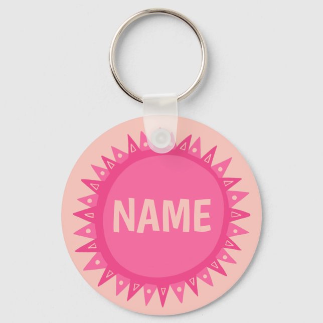 CUSTOMIZE IT Pink Sun Sunshine Name Tag  Keychain (Front)