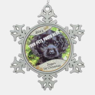 Customize it! - Puppys First Christmas Keepsake #2 Snowflake Pewter Christmas Ornament