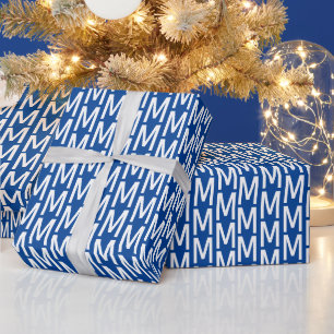 Customize it w/Initial, White Letter blue Wrapping Paper