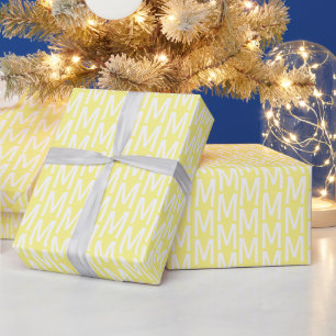 Customize it w/Initial, White Letter light yellow Wrapping Paper