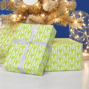 Customize it w/Initial, White Letter lime green Wrapping Paper