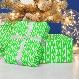 Customize it w/Initial, White Letter neon green Wrapping Paper