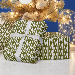 Customize it w/Initial, White Letter olive moss Wrapping Paper