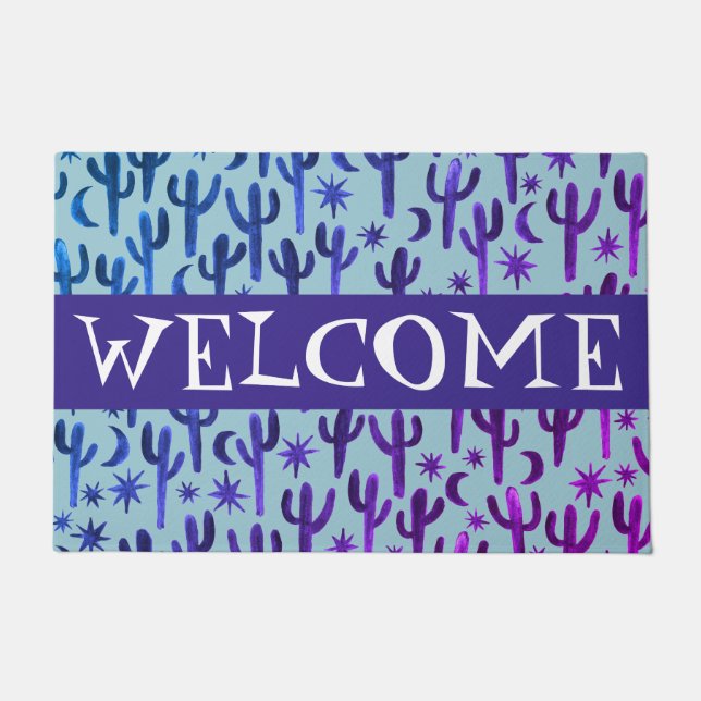 Customize it! WELCOME Night Desert Saguaro Cactus Doormat (Front)