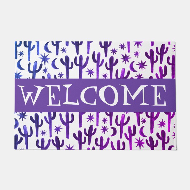 Customize it! WELCOME Night Desert Saguaro Cactus Doormat (Front)