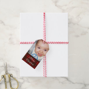Customize it with Your photo + Red Tartan Gift Tags