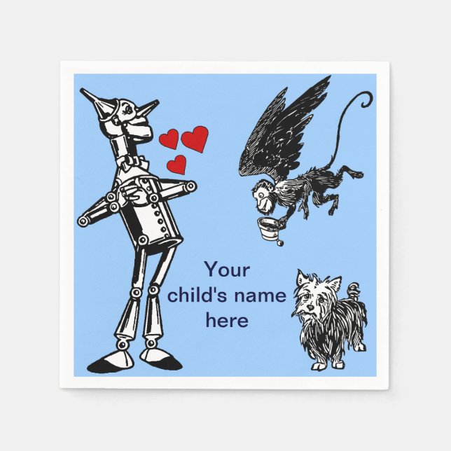 Customize it: Wizard of Oz, Tin Man, Toto Monkey Napkin (Front)