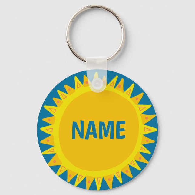 CUSTOMIZE IT Yellow Sun Sunshine Name Tag  Keychain (Front)