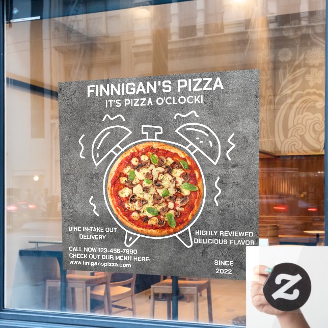 Customize Its Pizza O Clock Pizza Restaurant  Window Cling (Cafe Window)