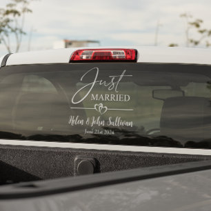 Customize Just Married Two Joined Hearts Date  Window Cling