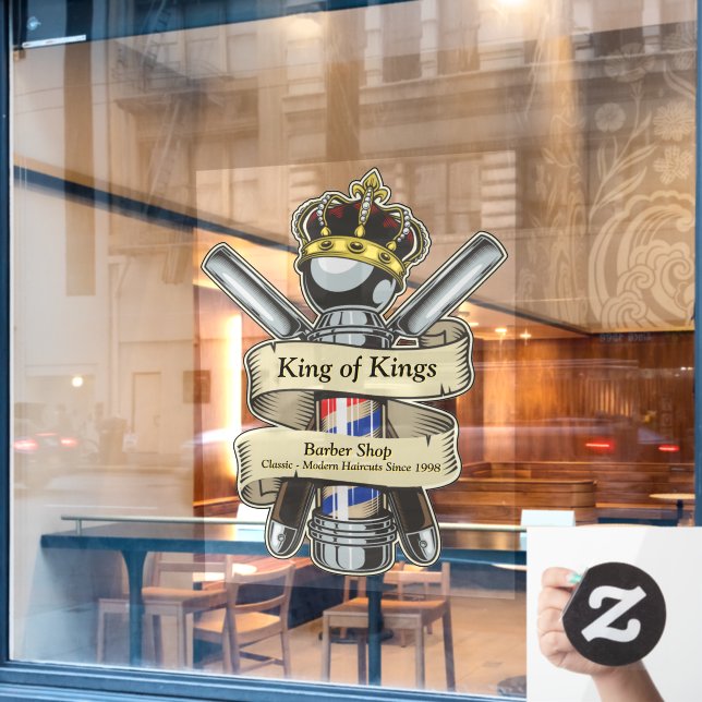 Customize King Royal Crown Barber Shop 2 Window Cling (Cafe Window)