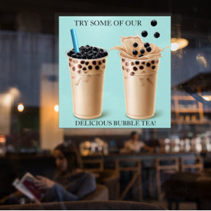 Customize Large Boba Bubble Tea Doughnut Shop  Window Cling