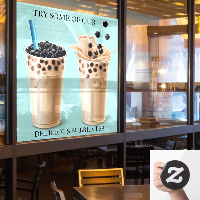 Customize Large Boba Bubble Tea Doughnut Shop  Window Cling (Restaurant Window)