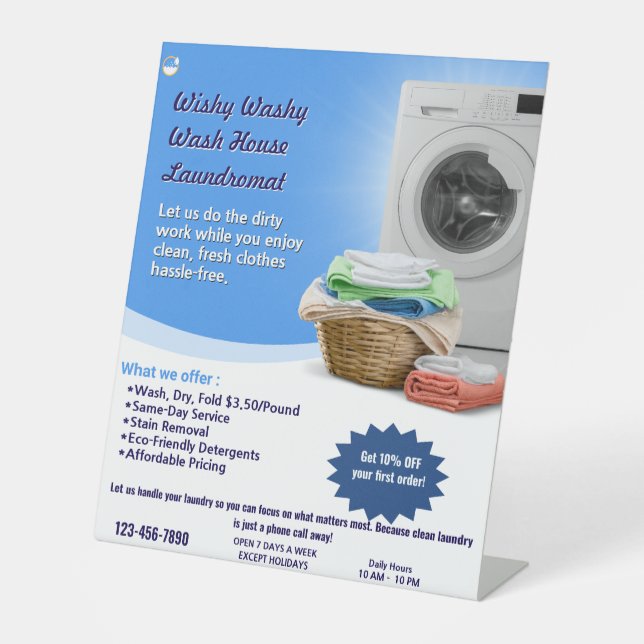 Customize Laundromat Laundry Service Wash and Fold Pedestal Sign (Front)