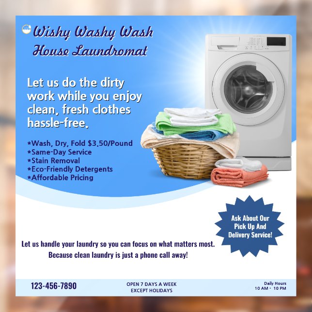 Customize Laundromat Laundry Service Wash and Fold Window Cling (Sheet 2)