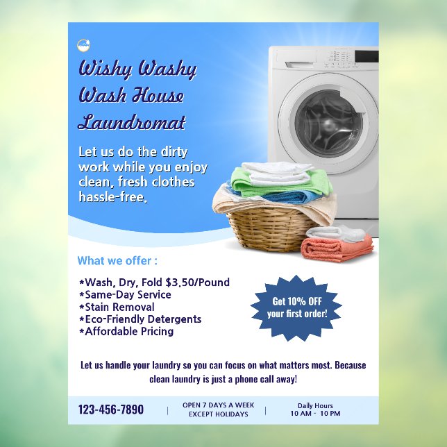 Customize Laundromat Laundry Service Wash and Fold Window Cling (Sheet 3)