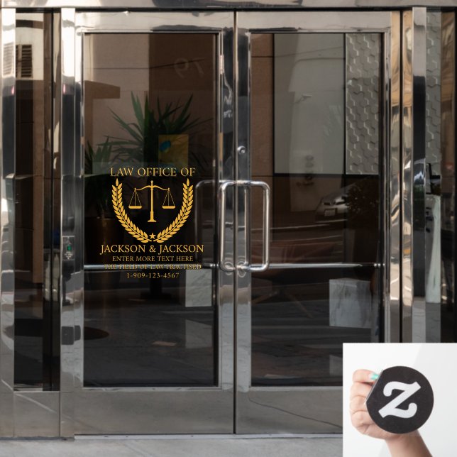 Customize Lawyer Law Office Detailed Front Gold Window Cling (Office Door)