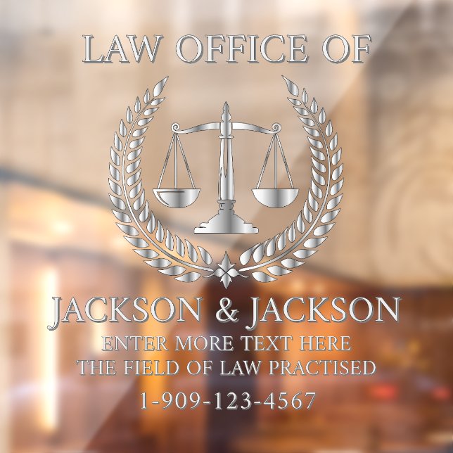 Customize Lawyer Law Office Detailed Front Silver Window Cling (Sheet 2)