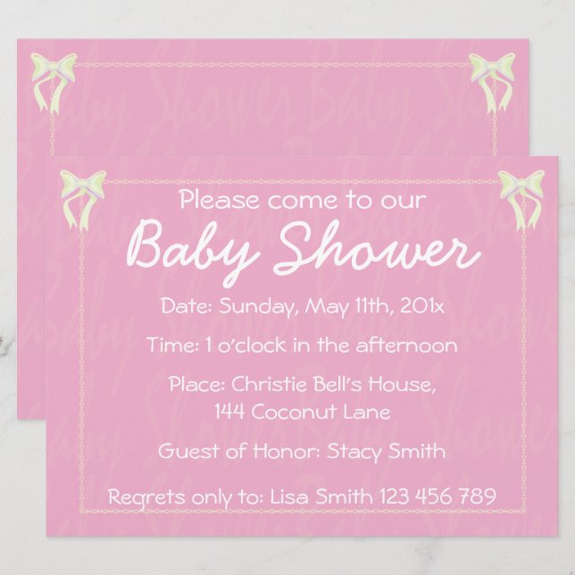 Customize Light pink Baby Girl shower invitation (Front/Back)