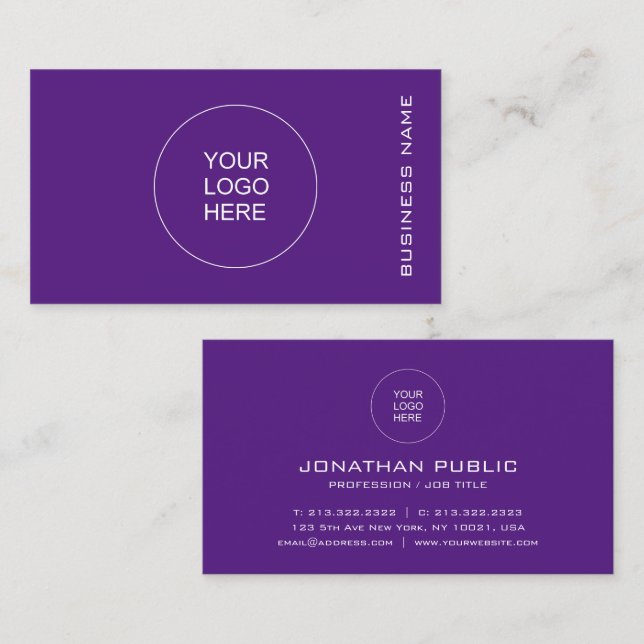 Customize Logo Elegant Royal Purple Template Business Card (Front/Back)