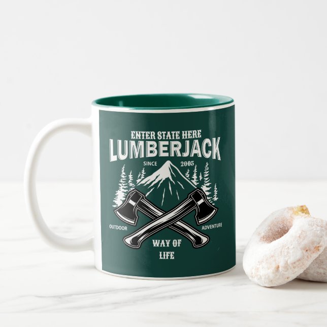 Customize Lumberjack Crossed Axes Way of Life Sinc Two-Tone Coffee Mug (With Donut)