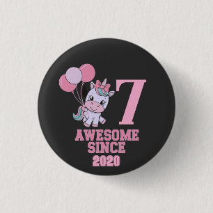 Customize Magical 7 Yrs Old Unicorn Birthday Girl  1 Inch Round Button