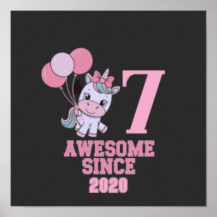Customize Magical 7 Yrs Old Unicorn Birthday Girl Poster