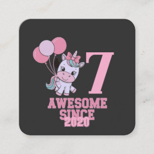Customize Magical 7 Yrs Old Unicorn Birthday Girl Square Business Card