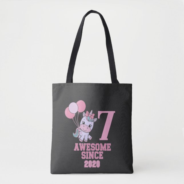 Customize Magical 7 Yrs Old Unicorn Birthday Girl  Tote Bag (Front)