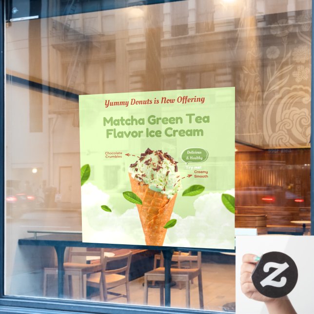 Customize Matcha Green Tea Ice Cream Doughnut Shop Window Cling (Cafe Window)