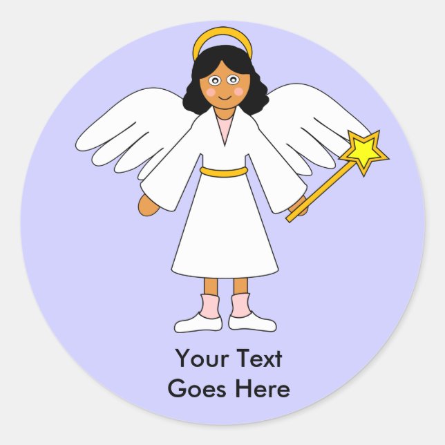 Customize Me -- Children's Nativity Angel -- Dark Classic Round Sticker (Front)