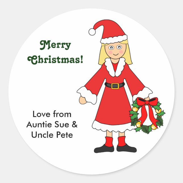 Customize Me -- Cute Christmas Picture (girl) Classic Round Sticker (Front)