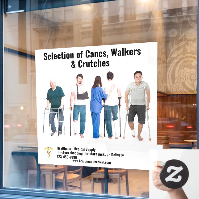 Customize Medical Supply Canes Walkers Crutches Window Cling (Cafe Window)