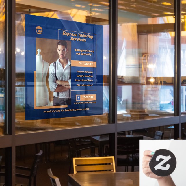 Customize Men's Tailoring Shop Business  Window Cling (Restaurant Window)