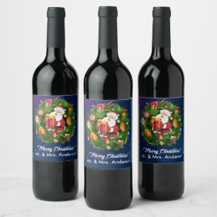 Customize Merry Christmas Santa Wine Label