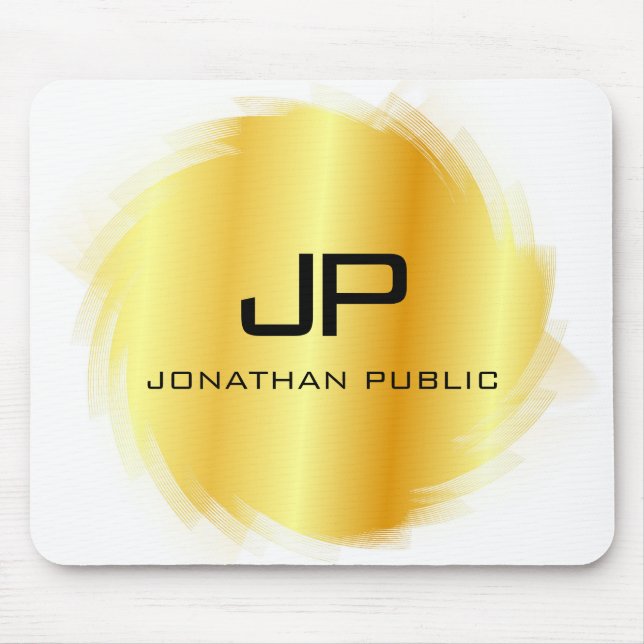 Customize Metallic Gold Look Modern Monogram Mouse Pad (Front)