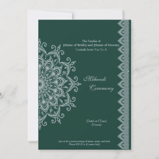 Customize Metallic Silver Emerald Mehendi Indian Invitation
