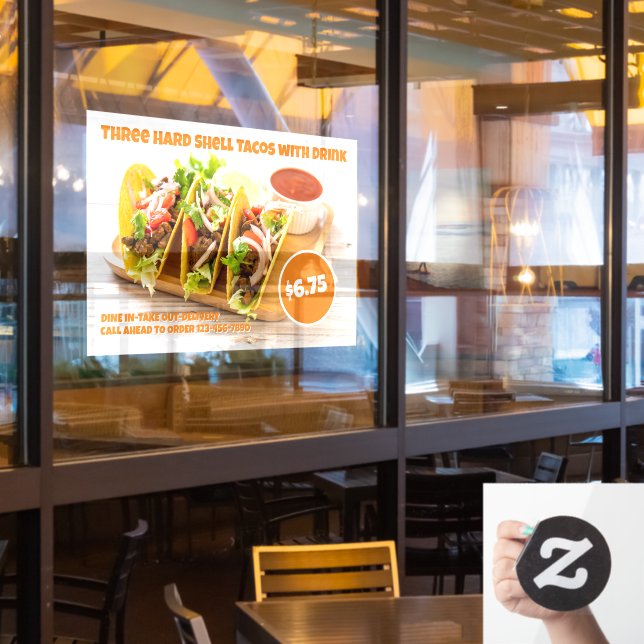 Customize Mexican Food Hard Shell Tacos Drink Huge Window Cling (Restaurant Window)