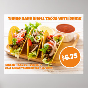 Customize Mexican Food Hard Shell Tacos Drink Poster