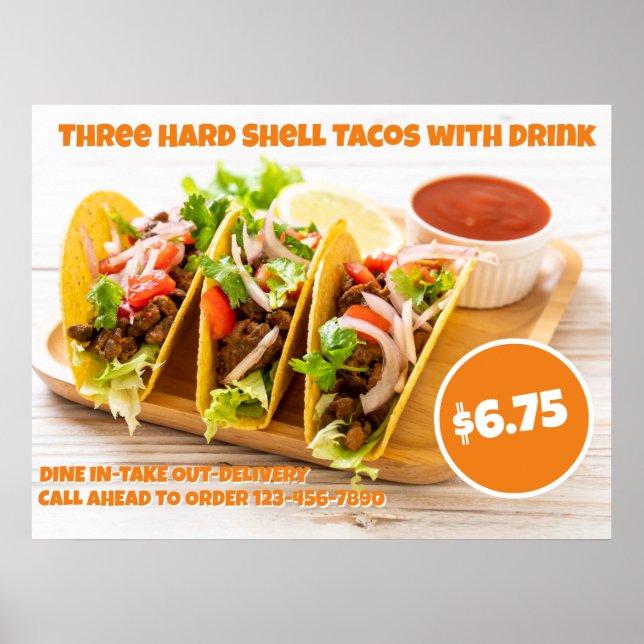 Customize Mexican Food Hard Shell Tacos Drink  Poster (Front)